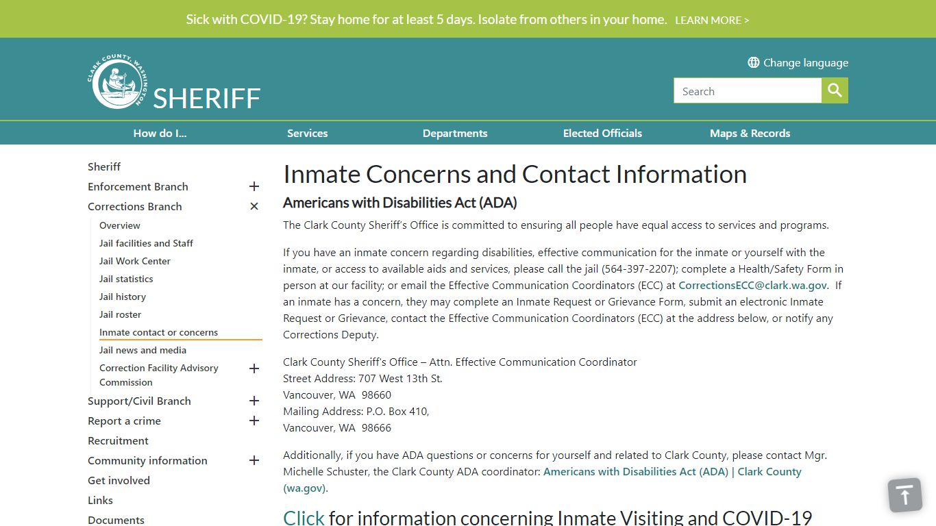 Inmate Concerns and Contact Information | Clark County