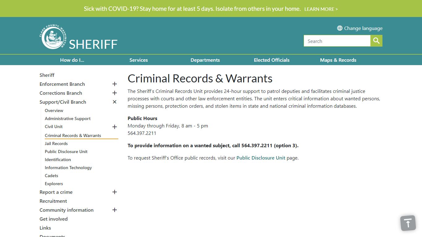 Criminal Records & Warrants | Clark County